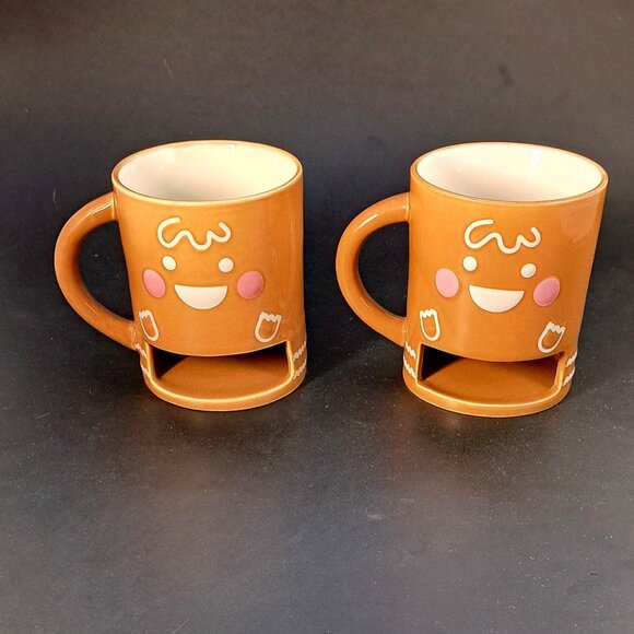 Pair of Indigo Gingerbread Cookie Pocket Mugs - Picture 1 of 6